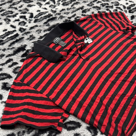 Striped Red and Black Crop Top with Skull Accent - Picture 3 of 6